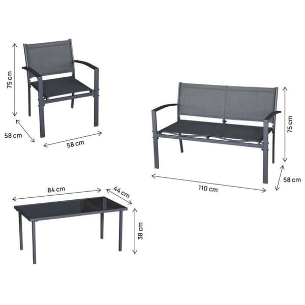 Havemøbler i metal "Lino II" - 4 pladser - Sort svart