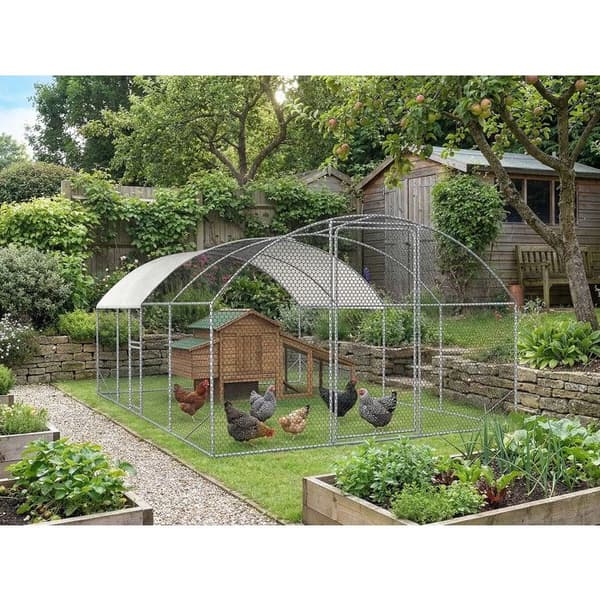 Hønsegård - Cocorico - 15 m² - Galvaniseret stål - 2 døre Grå