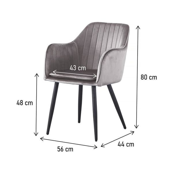 Sæt med 2 "Velma" stole i velour med armlæn - Grå Grå