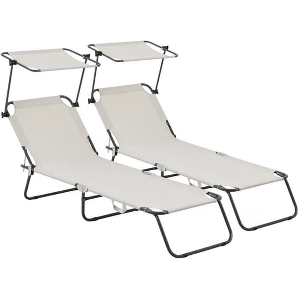 Pack av 2 hopfällbara solstolar "Lazy" - Med solskydd - Beige beige