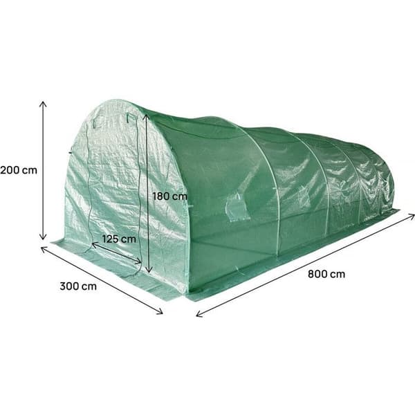 Drivhus tunnel 8 x 3 m "Lys" - 24 m² - 140g - Grøn