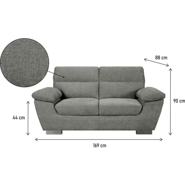 Fast stofsofa "Dallas" - 169 x 88 x 90 cm - 2 pladser - Grå Grå