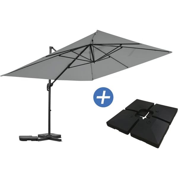 Aluminium parasoll med sidostöd "Sky 4" - 3 x 4 m - Grå - Vikter ingår Grå