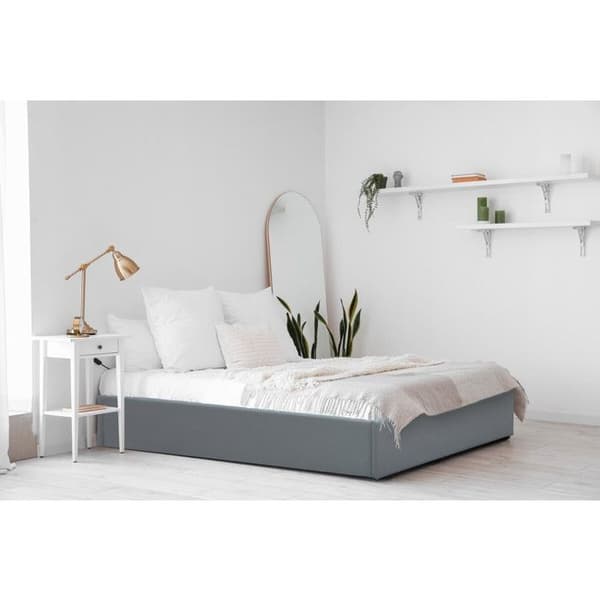 Seng i PVC med kasse "Ava" - 90 x 190 cm - Grå Grå