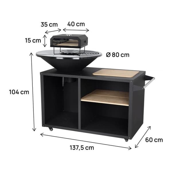 Grilli plancha brasero pizzauunilla "Maréchal" - Ø 81 cm - Musta
