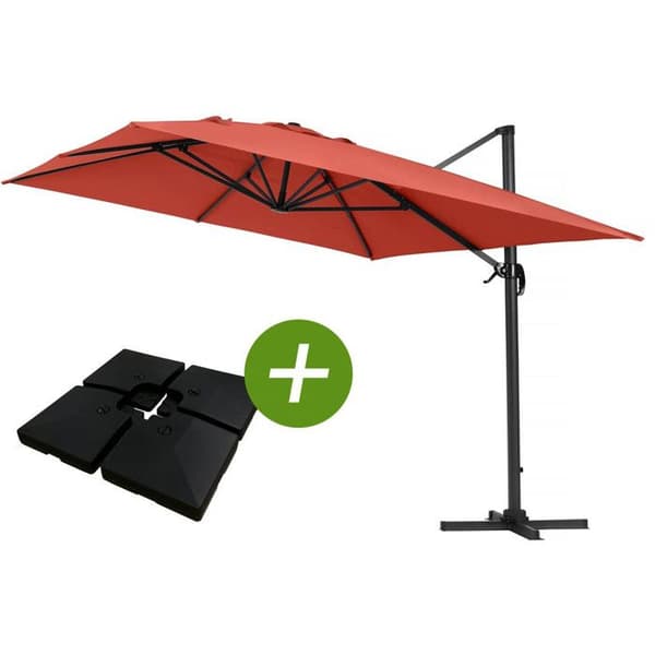 Parasol trädgård av aluminium "Sun 4" - Rektangulär - 3 x 4 m - Röd - Vikter ingår Röd