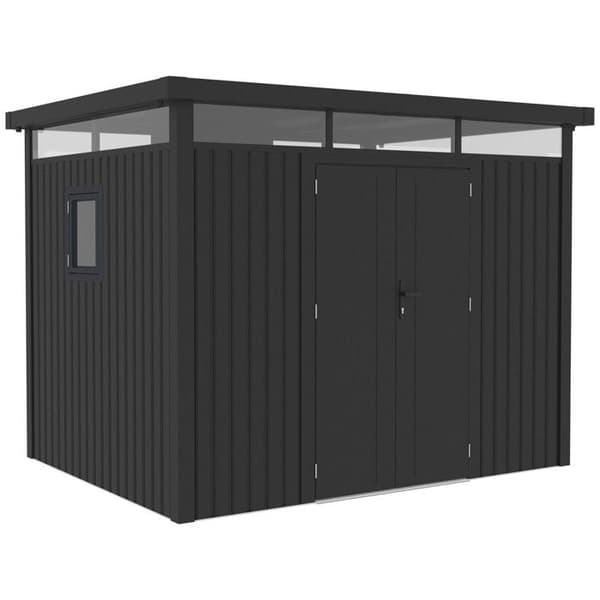 Premium metallträdgårdsskjul med platt tak och dubbeldörr "Lexinton" - 6,76 m² - Grå Grå