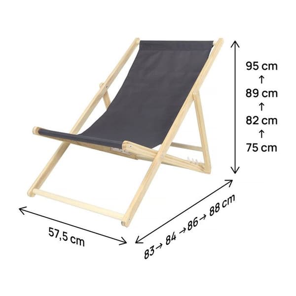 Sæt med 2 træsolsenge "Chilienne" - 107 x 56.5 x 81 cm - Grå Grå
