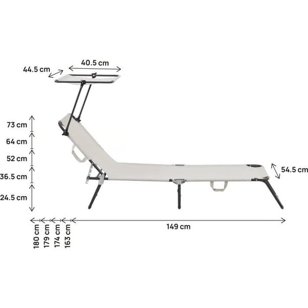 Fällbar solstol "Lazy" - Med solskydd - Beige beige