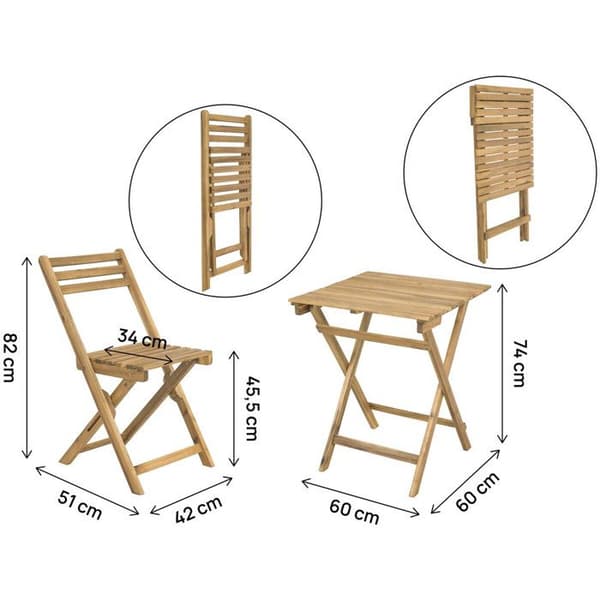 Trädgårdsbord och stolar "Aldo" i trä - 2 platser - Brun kastanj