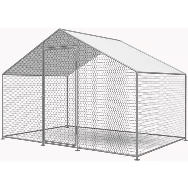 Hönsgård 6 m² inhägnad park 2 x 3 x 2 M galvaniserat stål Grå