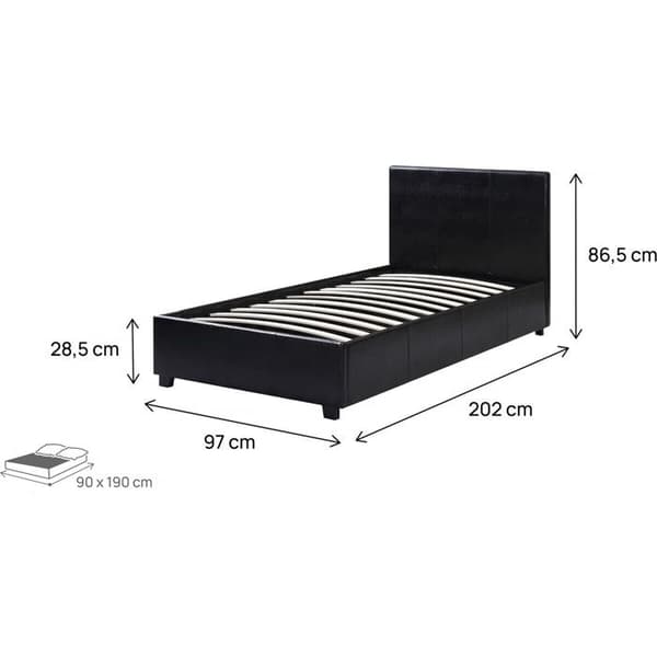 Seng med opbevaring "Carla" - 90 x 190 cm - Sort svart