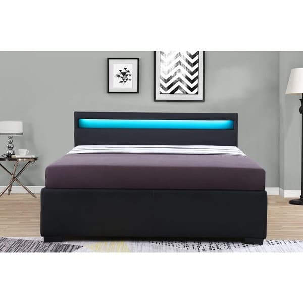Seng med LED og 4 skuffer "Nico" - 140 × 190 cm - Sort svart