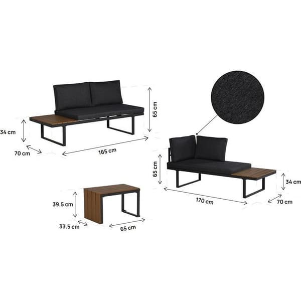 Havemøbler modulær hjørnesofa i trælook "Sylva" - 4 pladser - Grå Grå