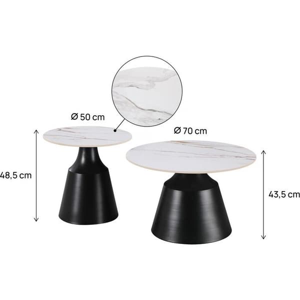 Set med 2 bord i keramik "Vulca" - 70 x 70 x 43 cm - Vit Vit