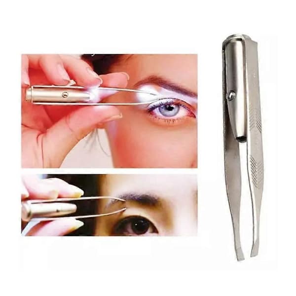 Make Up Tool LED Lys Øjenvippe Øjenbryn Hårfjerning Pincet Rustfrit Stål