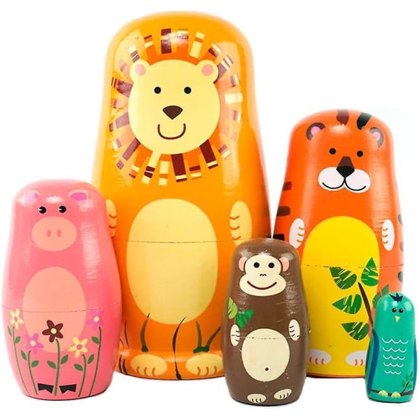 Ryska Matryoshka häckande dockor av trä - Design av djur och änglar - Stapling av dockor Leksak för barn - Present och dekoration