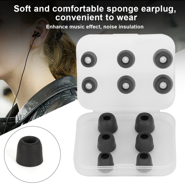 6 st NB M1 Långsam Återhämtning Full Memory Svamp Silikon Öronpropp In-Ear Ljudreducering Öronmuff Ersättning (Full Memory Svamp (Svart))