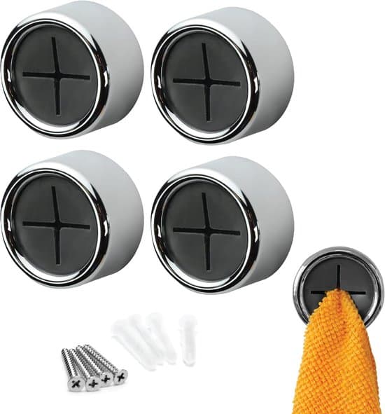 Round Self-Adhesive Towel Hook - Push-and-Pull Hook for Kitchen Towels and Washcloths - For Kitchen and Bathroom - For Household - Towel Hook - Grey - 4-Pack