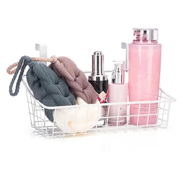 Basket with hook, hang it behind a door or on a railing, white