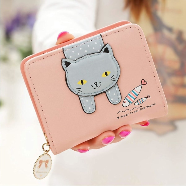 Søt tegneserie katt jente mini lommebok - rosa