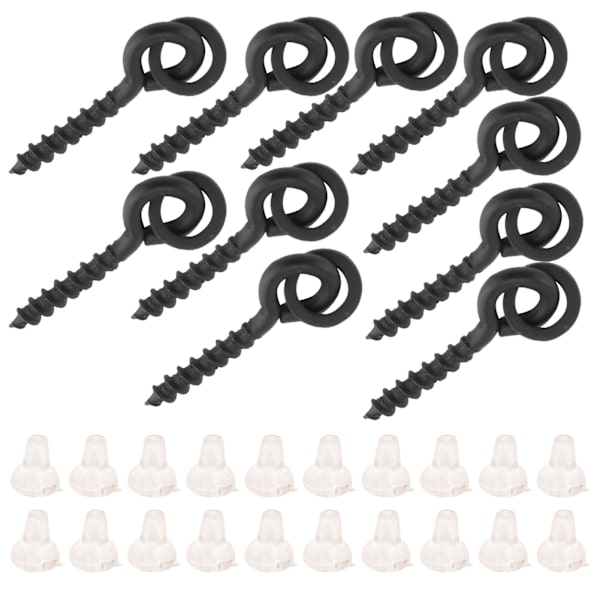 10 stk. agnskruer med 20 stk. ovale ringe Carp Rig Ring Stops Karpefiskegrej Krogskrue Hvid