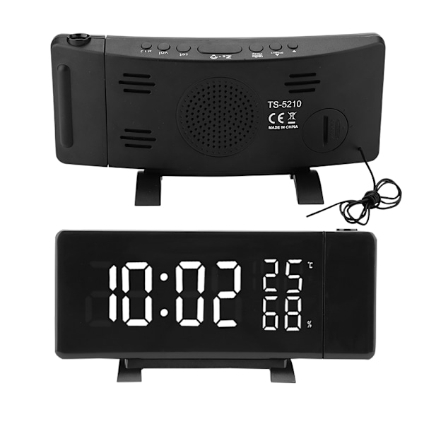 Digital Klocka 3 Färgs Projektion LED Växlingsdisplay Tid Klocka Temperatur Luftfuktighet FM Radio 12
