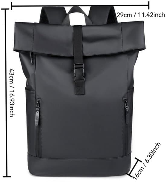 Roll-Top Backpack - Unisex Backpack - Travel Bag - Laptop Backpack - Waterproof Travel Backpack - School Backpack - Work Travel Backpack - Nylon