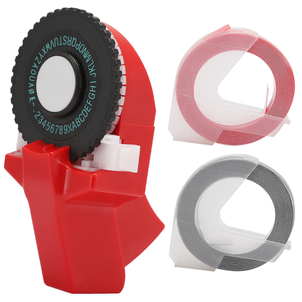 Mini manuel tapemaskine Dekorativ farvet ABS 3D prægebånd 9 mm til håndbog Rød