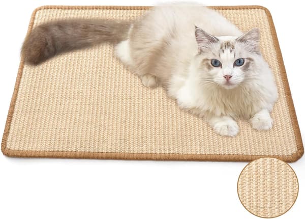 Cat Scratch Mat, 30.5 x 40 cm Natural Sisal Cat Scratch Mat, Horizontal Cat Floor Scratch Pad Mat with Tape, Protect Sofa and Carpet