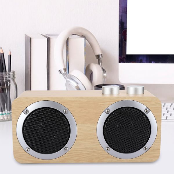 Högkvalitativ Mini Subwoofer-högtalare i Trä med Bluetooth, Vred och Ljudkabel