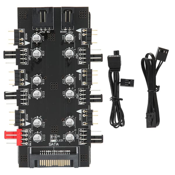 6-vejs Splitter Hub 4PIN PWM Hastighedsregulering 3PIN ARGB Lysstyring Ekspansionskort SATA Interface