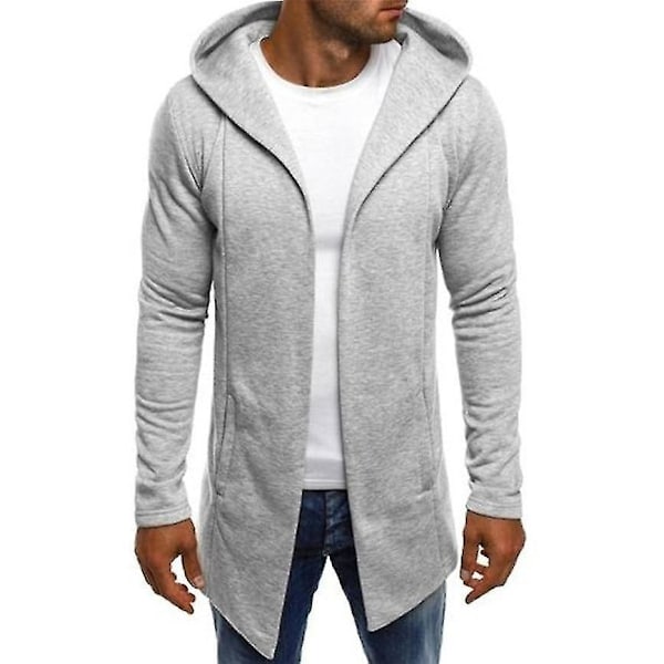 Men's Casual Splicing Hooded Trench Coat Cardigan L Gray