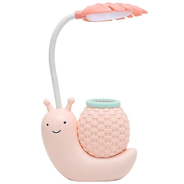 Cartoon Snail USB oppladbar bordlampe for barn - Øyebeskyttelse (rosa, 10,5*5*28)
