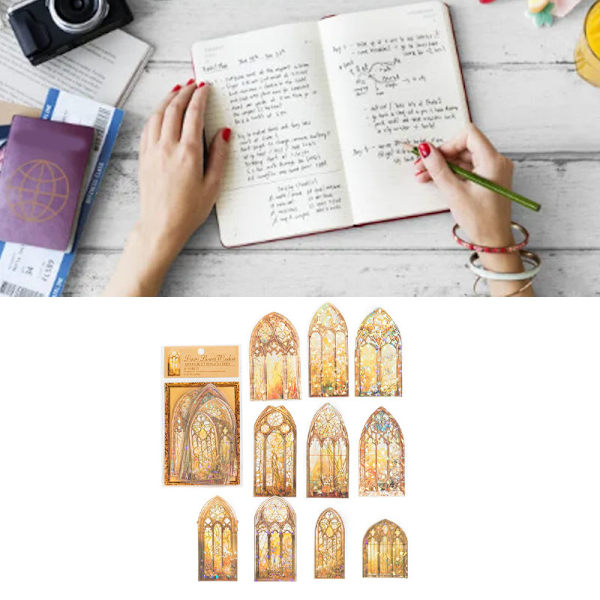 10 st Holografiska Scrapbook Stickers 3D PET Stark Färg Fönsterdesign Lätt Att Applicera Estetiska Stickers för Journal Anteckningsbok Gul