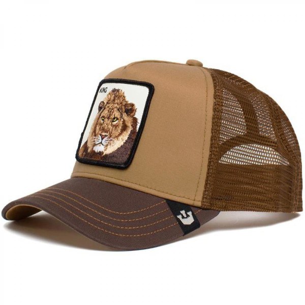 Unisex Mesh Trucker Hat Square Patch Baseball Cap för kvinnor Män Klassisk justerbar vanlig hatt (Lion Khaki)