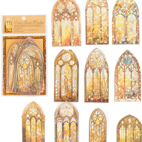 10 stk. Holografisk Scrapbook-klistremerke 3D PET Lys Farge Vindusdesign Enkel Påføring Estetisk Klistremerke for Journal Notatbok Gul