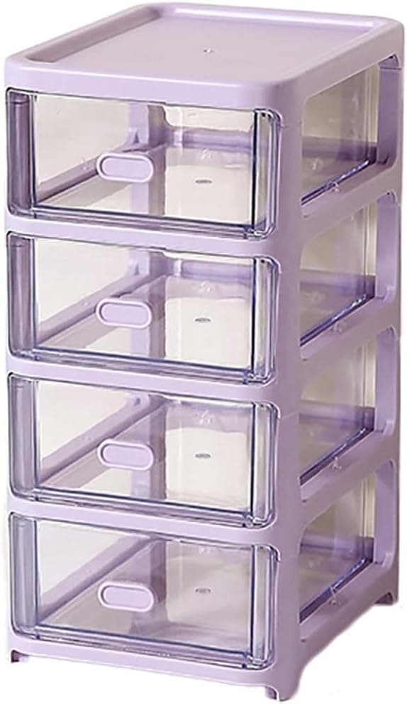 Mini Storage Tower - 4 Tiers - Plastic - 3 Drawers - Transparent