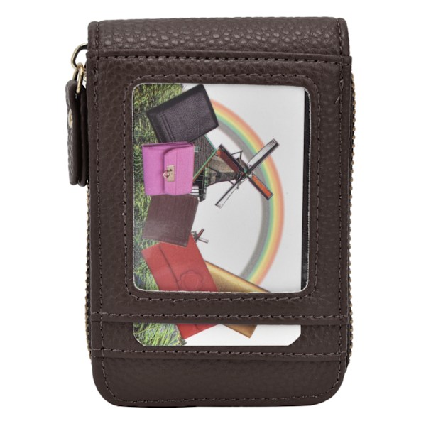 Credit Card Bag with Zipper Fashionable Mini Portable Antimagnetic ID Cards Holder Wallet PurseBrown