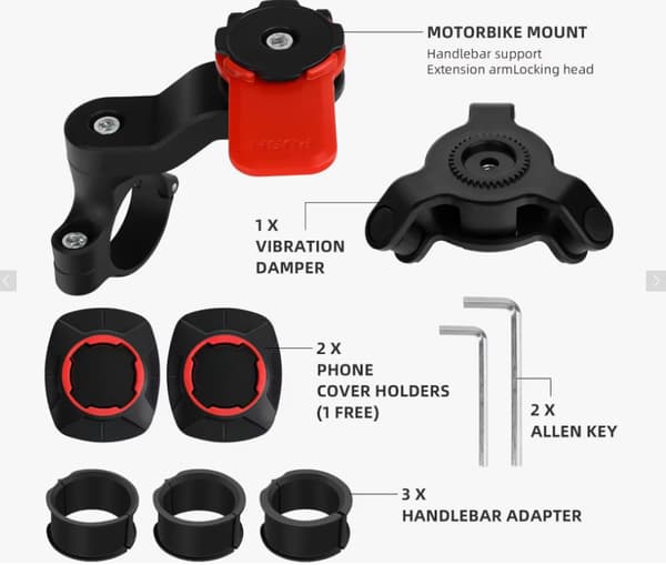 Motorcycle Phone Holder with Vibration Damper — 2 Smartphone Holders for Bicycle Handlebars
