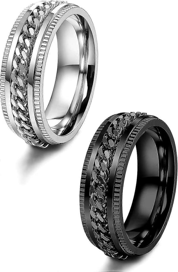 2 STK Rustfrit Stål Rille Ring til Mænd Kvinder Kæde Ring 8MM Indre Diameter 17.3mm
