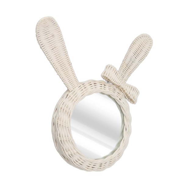 Dekorativt Speil Hvit Kaninformet Retro HD Rattan Speil for Baderom Soverom