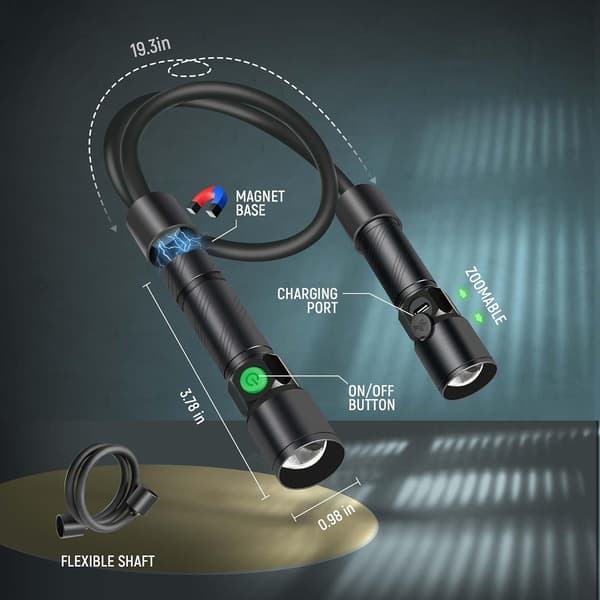 LED Neck Light, 1800 Lumen Rechargeable Neck Flashlight with Magnetic Base, Detachable Neck Work Light with Zoomable Flashlight, Flexible Around Neck