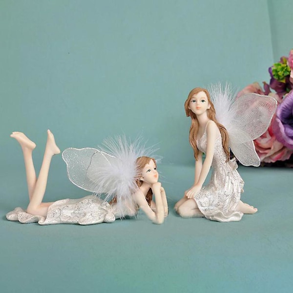 Resin Fairy Figurines Lovely Girl Angel Statue Creative Desktop Ornament Hage Utendørs Innendørs Dekor Prone Position