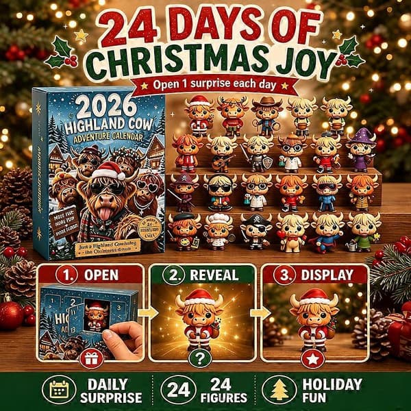 Jul 2026 Highland Ko Julekalender, 24 Dages Nedtælling Blind Box Sæt, Søde Mini Highland Ko Figurer Samling, Juleoverraskelsesgaveæske til 2pcs
