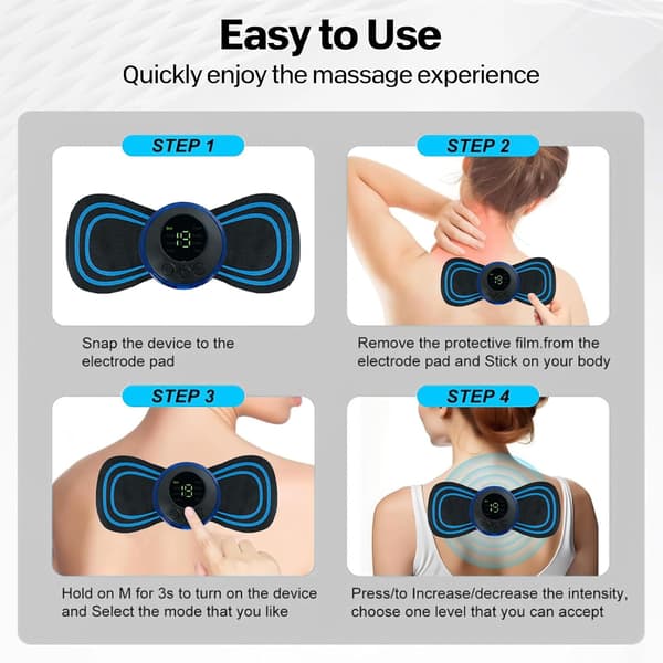Wireless TENS Pain Relief Device - 8 Modes, 19 Intensity Levels, 3 Reusable Electrode Pads, LCD Display | Portable Unit for Back, Neck, Shoulder
