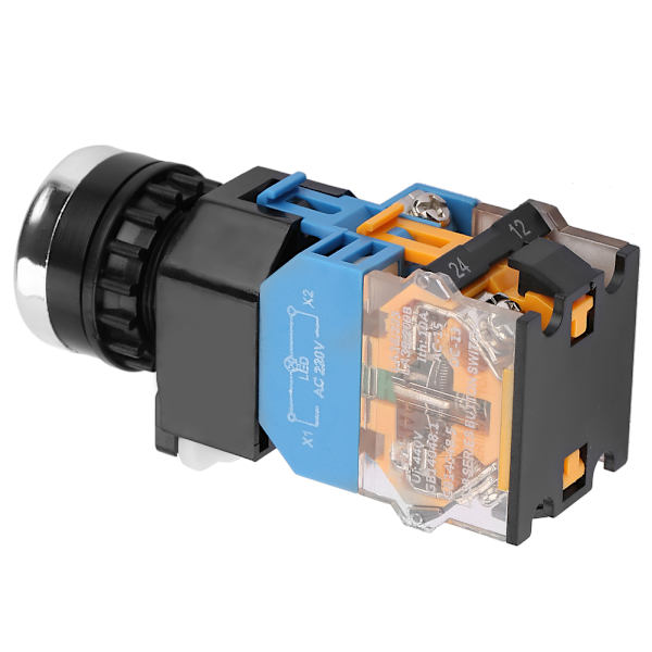 22mm Fladt Hoved Grøn Trykknap Momentary Switch Med LED Lys 220V
