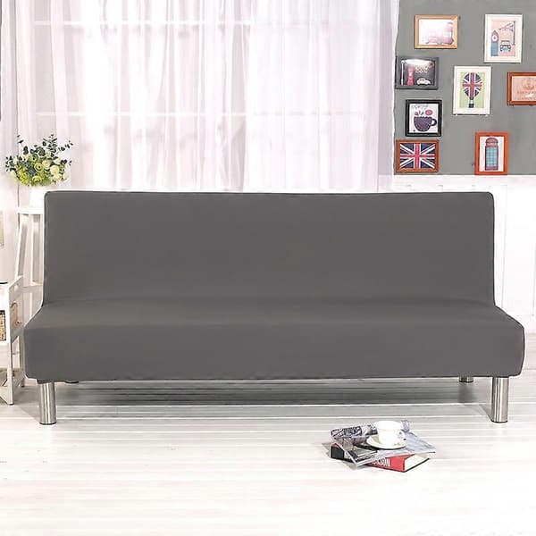 Enfärgad armlös bäddsofföverdrag i polyester spandex stretch futonöverdrag 3-sits 80\" x 50\" (grå)