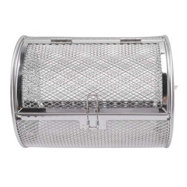 Roterende Grillkurv Rustfritt Stål Grillbur Rundt Rustfritt Stål BBQ Grillnett for Peanøtter Tørkede Nøtter Grønnsaker B