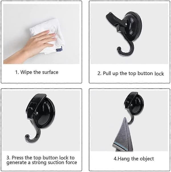 Suction Cup Hook Bathroom Hook 2 Pieces Dish Towel Hook No Drilling Black Towel Hook Strong Suction Cup Nano Suction Hooks Bathroom Can Hold 5kg